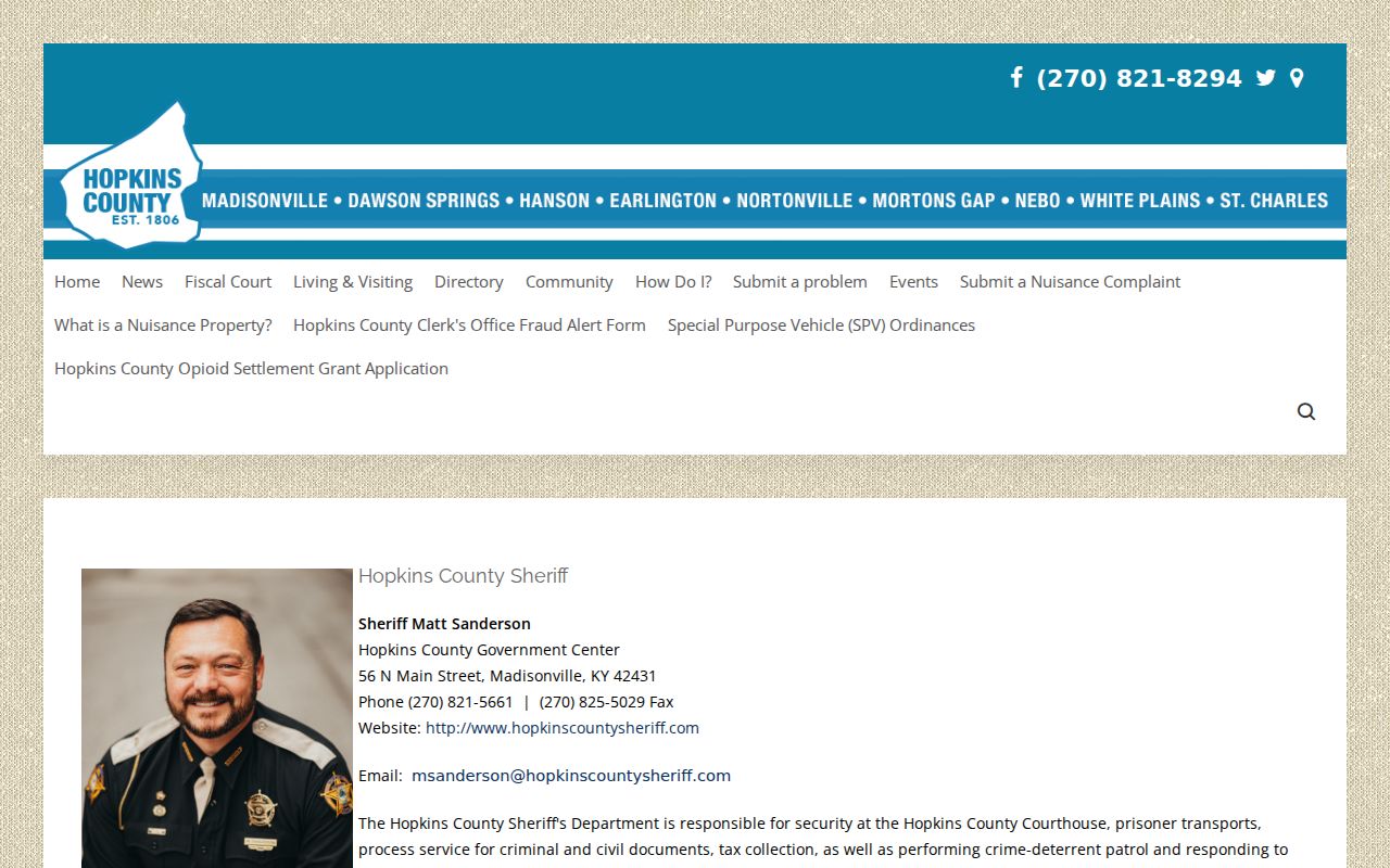 Hopkins County arrest lookup county sheriff profile