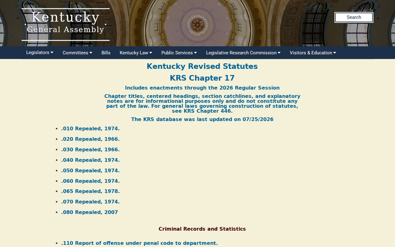 Hopkins County sex offender search Kentucky Chapter 17 statutes
