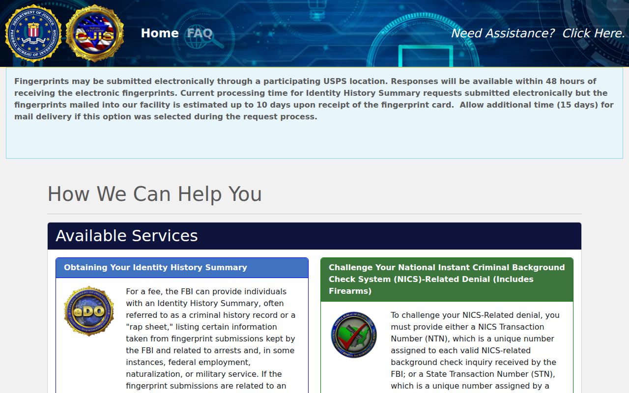 Hopkins County criminal history FBI identity history portal
