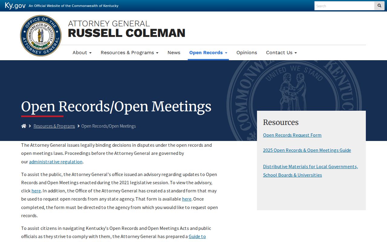 Hopkins County criminal history Kentucky open records guidance